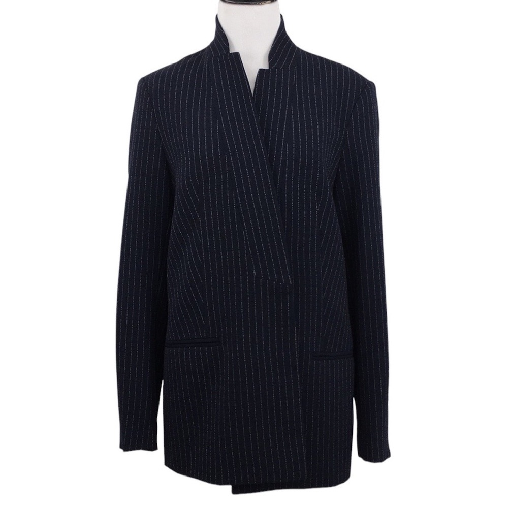 Tommy Hilfiger Blazer Womens 8 Navy Pinstriped Open‎ Front Jacket